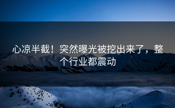 心凉半截！突然曝光被挖出来了，整个行业都震动